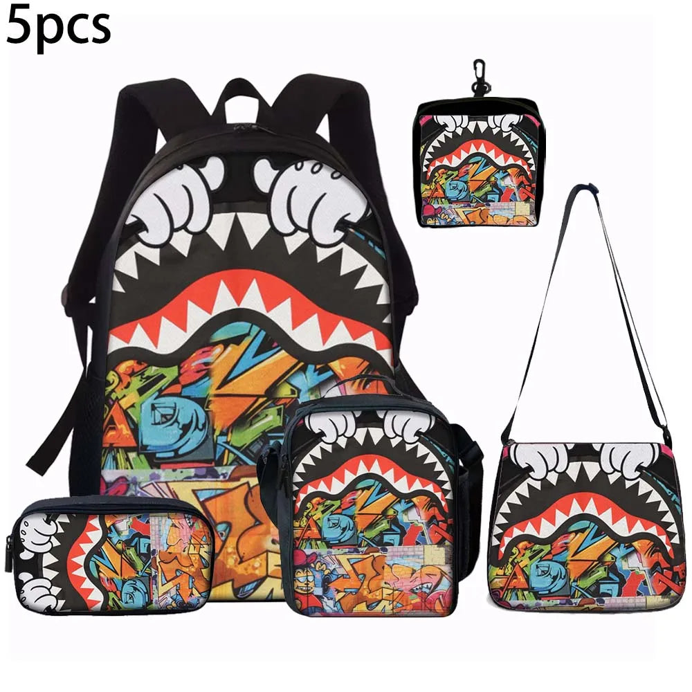 Trendy Shark Graphic Backpack Set | Perfect for School & Adventures
