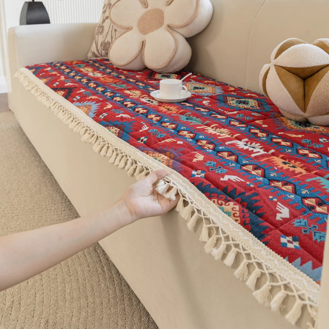 Boho Pattern Quilting Sofa Pad | Anti-Slip Multi-Use Cover