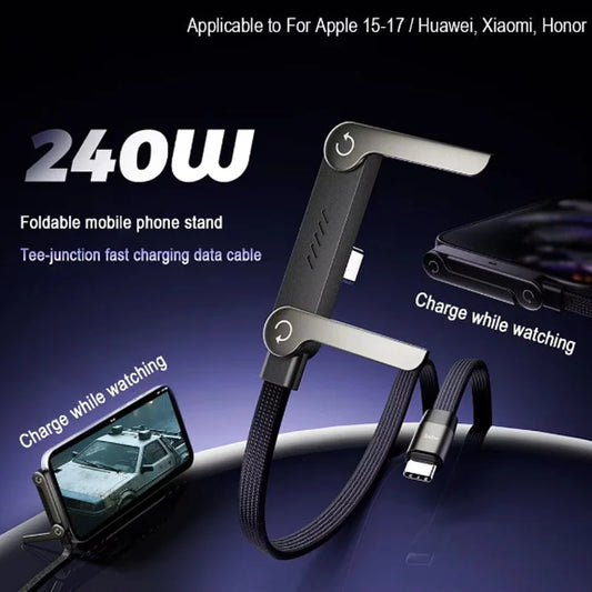 2-in-1 Type-C to Type-C Fast Charging Cable with Phone Stand