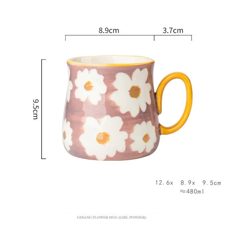 1pcs ceramic mug, hand drawn style water cup, 16oz/480ml breakfast cereal coffee cup