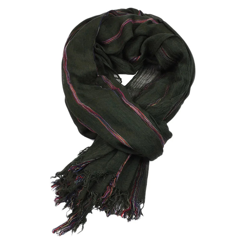 Cotton Linen Striped Men's Scarf | Warm Autumn Winter Accessories