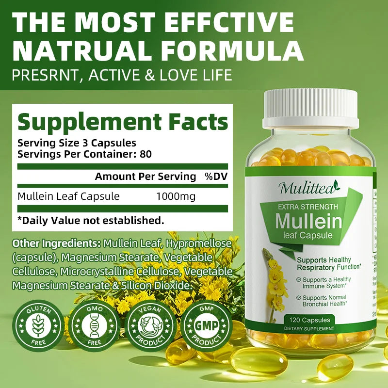 100% Herbal Mullein Leaf Capsules for Lung Health & Immunity