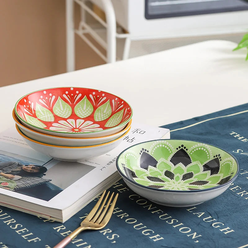 4pc Bohemian Ceramic Plate - Side Dish, Appetizer, Sauce, Bread, Pastry & Breakfast Plates, Safe for Dishwasher& Microwave