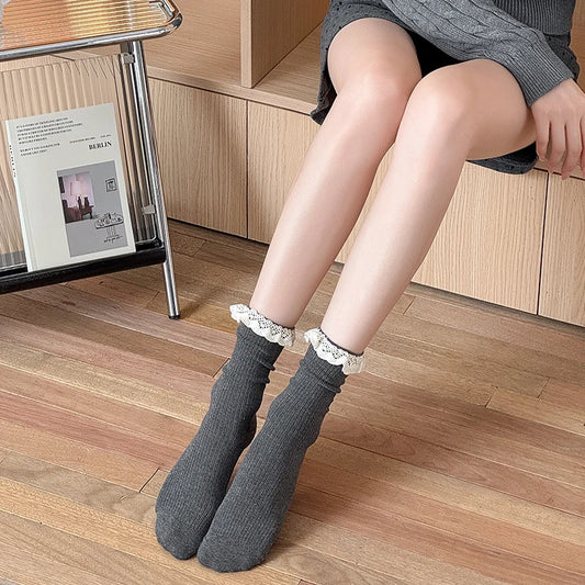 Calcetines de mujer de algodón con encaje | Elegante paquete de 5