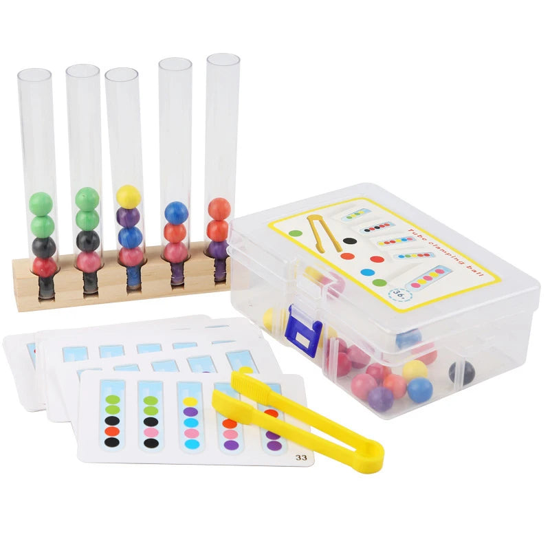 Colorful Wooden Beads Test Tube Toy | Fun Kids Color Sorting Game