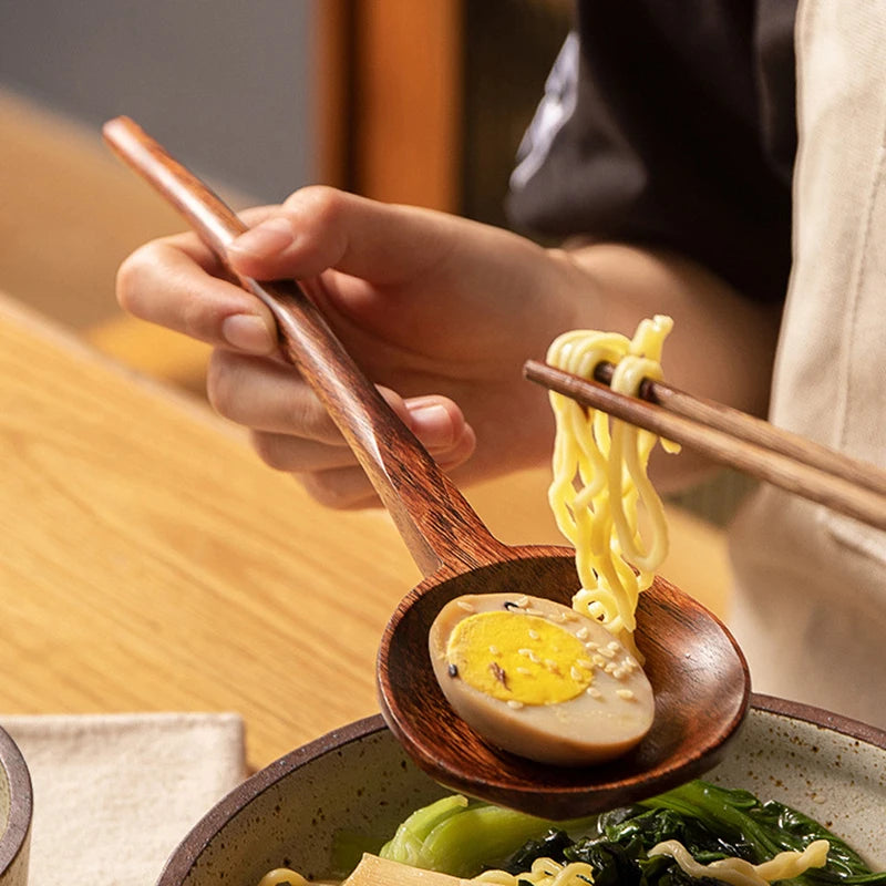 Long Handle Wooden Ramen Spoon | Ideal for Soups & Stews