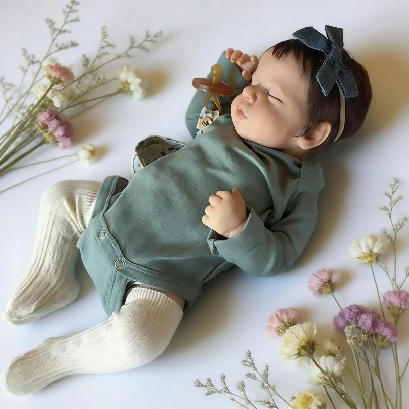 49cm Reborn Baby Doll with Soft Vinyl Body & Hand-Rooted Hair