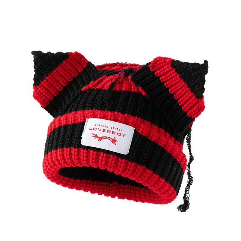Unisex Cat Ear Beanie | Warm Crochet Knitted Skullies Hat