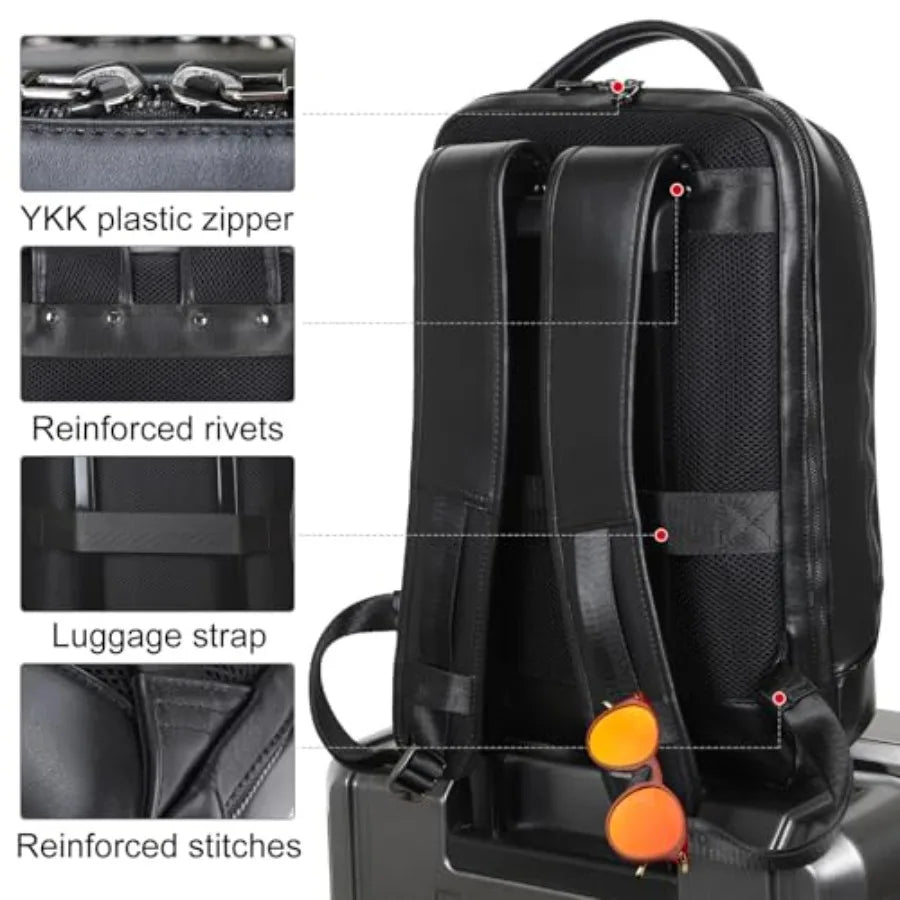 Masa Kawa Slim Leather 14" Laptop Backpack for Women Men Small Business Travel Office Work Computer Rucksack Bag Executive Casu