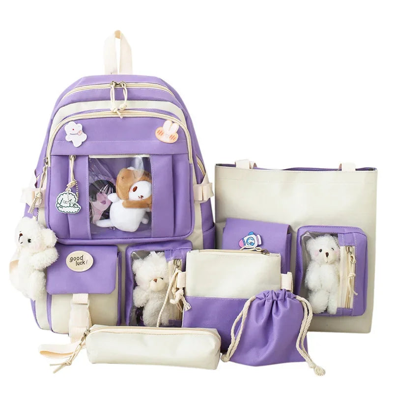 Large Capacity Kids Backpack | Versatile Nylon School Bag Set