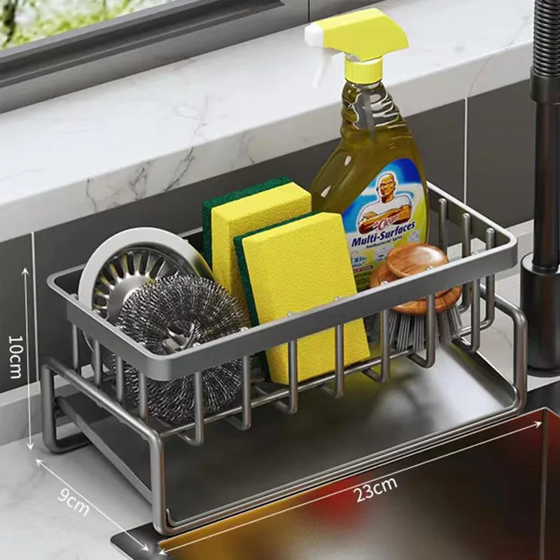 Kitchen Sink Organizer Carbon Steel with Tilted Water Tray Storage Rack for Sponge Brush 23×9×10cm