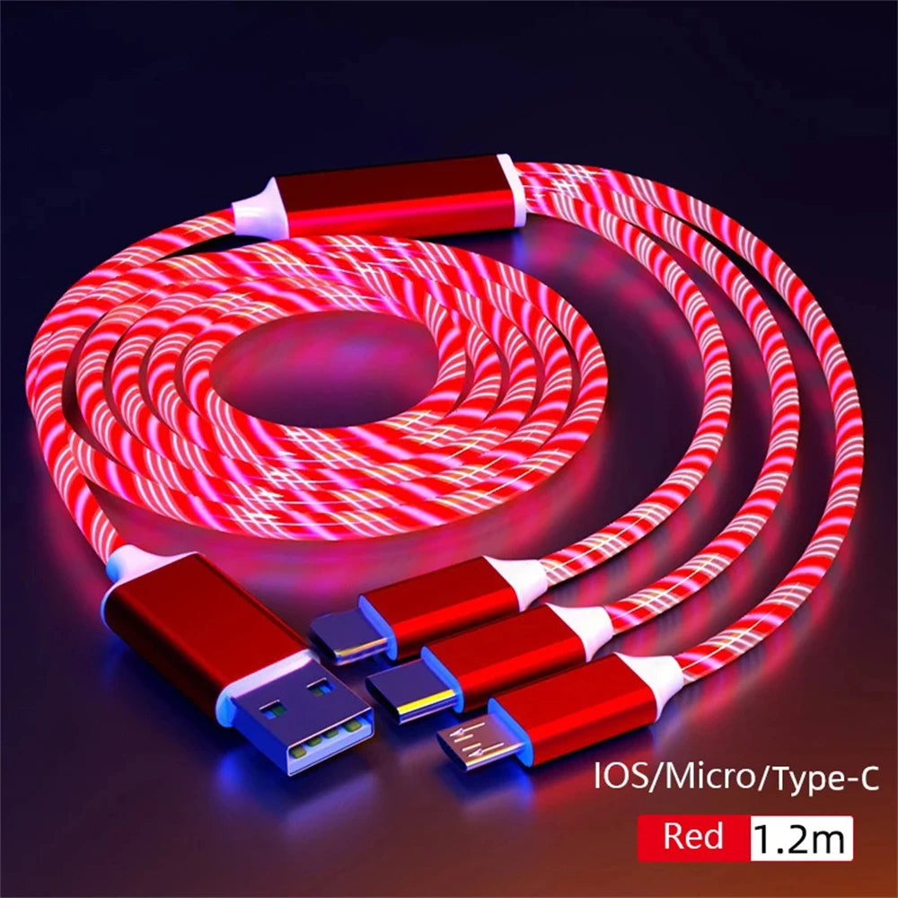 Glowing LED Light USB 3 in 1 Fast Charging Cable for Phones