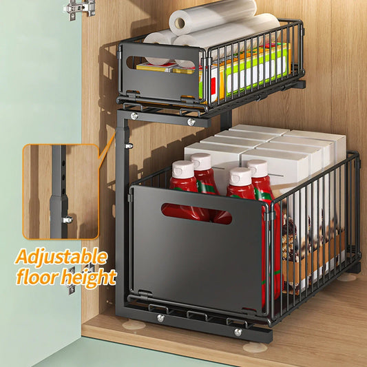 2-Tier Adjustable Under Sink Storage Organizer | Kitchen Rack