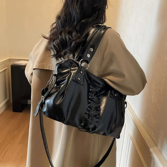 Elegantes bolsos vintage con cordones para mujer | Bolsos estilo gótico