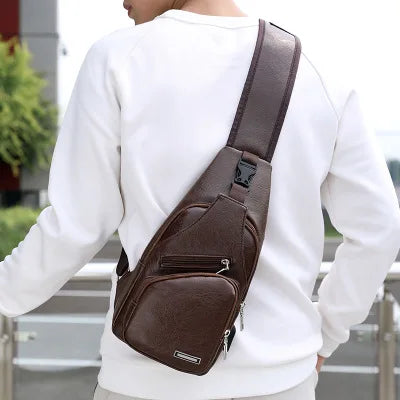 Men's Chest Bag with Headphone Hole | Versatile USB Shoulder Pack