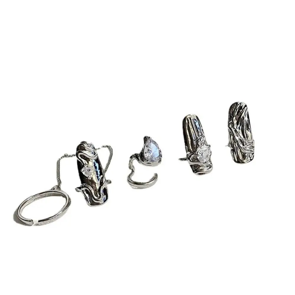 Korean Style Irregular Metal Fingertip Ring Set for Women