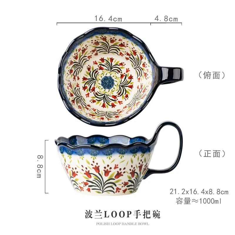 Hand Painted Japanese Handle Ceramic Bowl Ramen Salad Noodle Bowls Retro Pasta Bowls Household Restaurant Tableware 2025 New