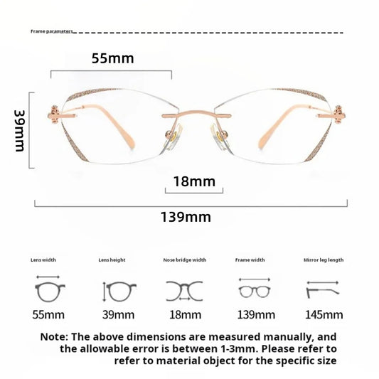 Gafas de ojo de gato sin montura elegantes | Gafas graduadas anti luz azul