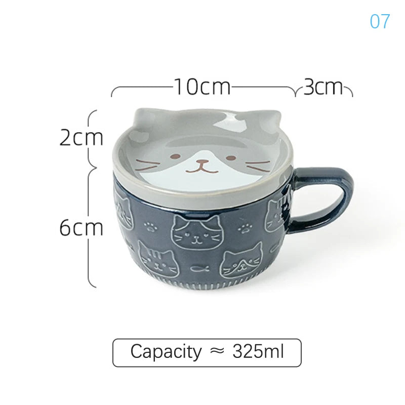 Japanese Cartoon Cat Coffee Mug With Cat Pattern Lid Small Dish Cute Breakfast Cup Creative Coffee Cup Milk Cup Gift For Girl