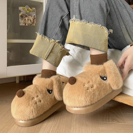 Women's Cute Cartoon Dog Plush Slippers | Fluffy Warm House Shoes