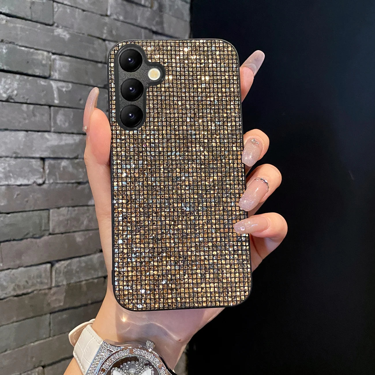Elegante funda de TPU con patrón de cuadrícula brillante para dispositivos Samsung Galaxy