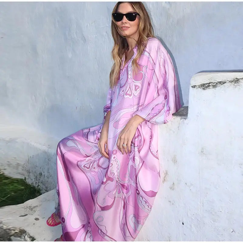 Stylish Oversized Women's Print Kaftan Maxi Dress for Summer