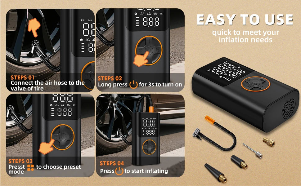 Portable Air Pump Set with Power Bank for Car & Bike | 150PSI