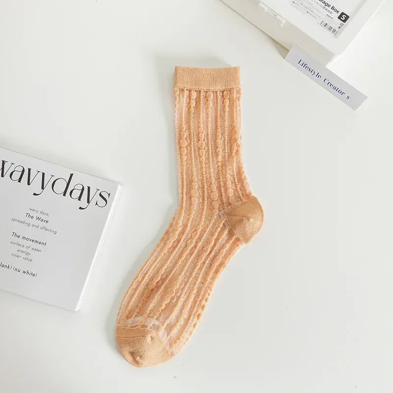 Cute Striped Kawaii Socks for Women | Ultra-Thin Summer Wear