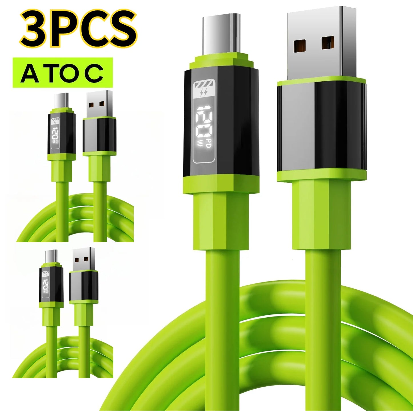240W Fast Charging USB A C Cable with Power Display | Universal Compatibility