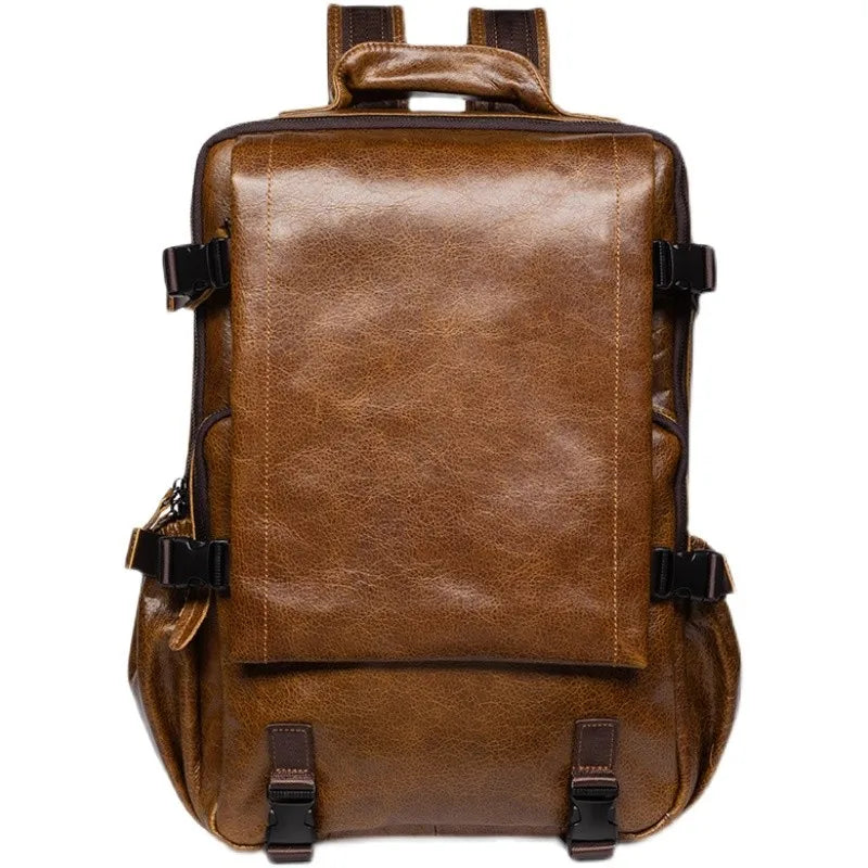 Retro Cowhide Backpack | Large Capacity Travel & Business Bag