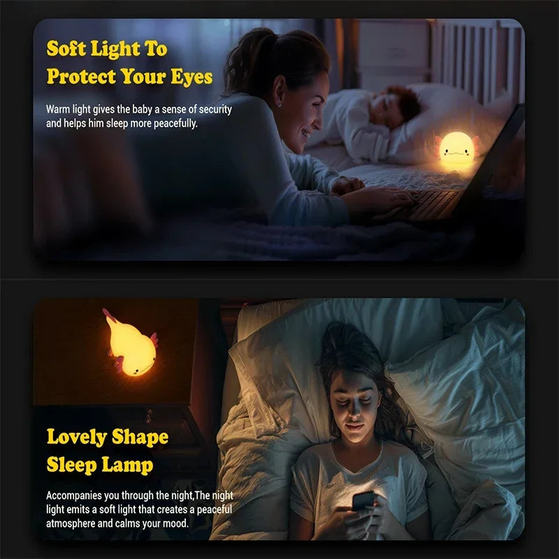 Cute Axolotl Silicone Night Light | Touch Control Nursery Lamp