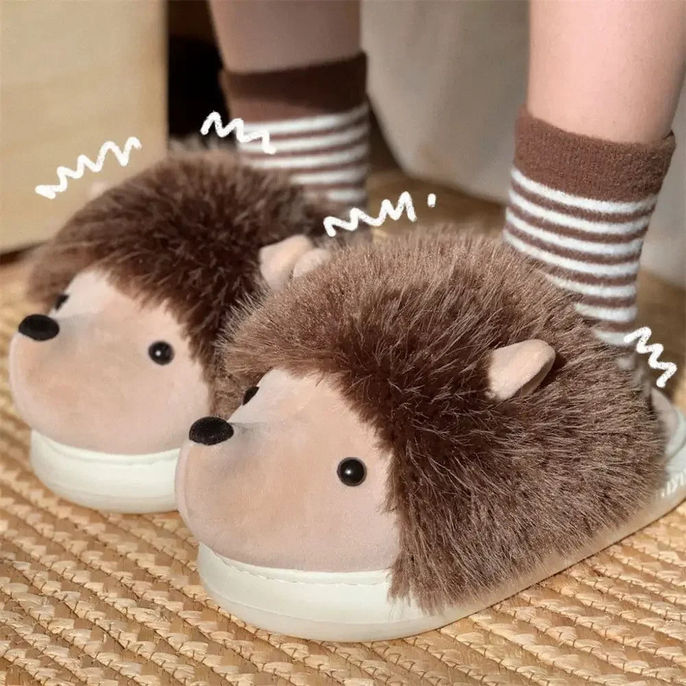 Cute Hedgehog Plush Winter Slippers | Cozy Cotton Home Shoes