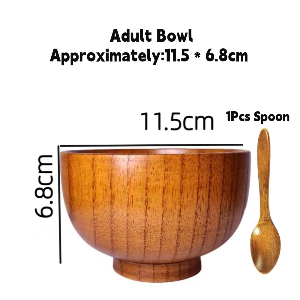 Japanese Style Natural Wooden Bowl Tableware for Fruit Salad Noodle Rice Soup Bowls Kitchen Utensil Dishes Handmade Crafts