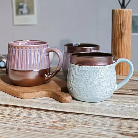 Taza de café retro de cerámica de gran capacidad | Taza de café calentadora de manos