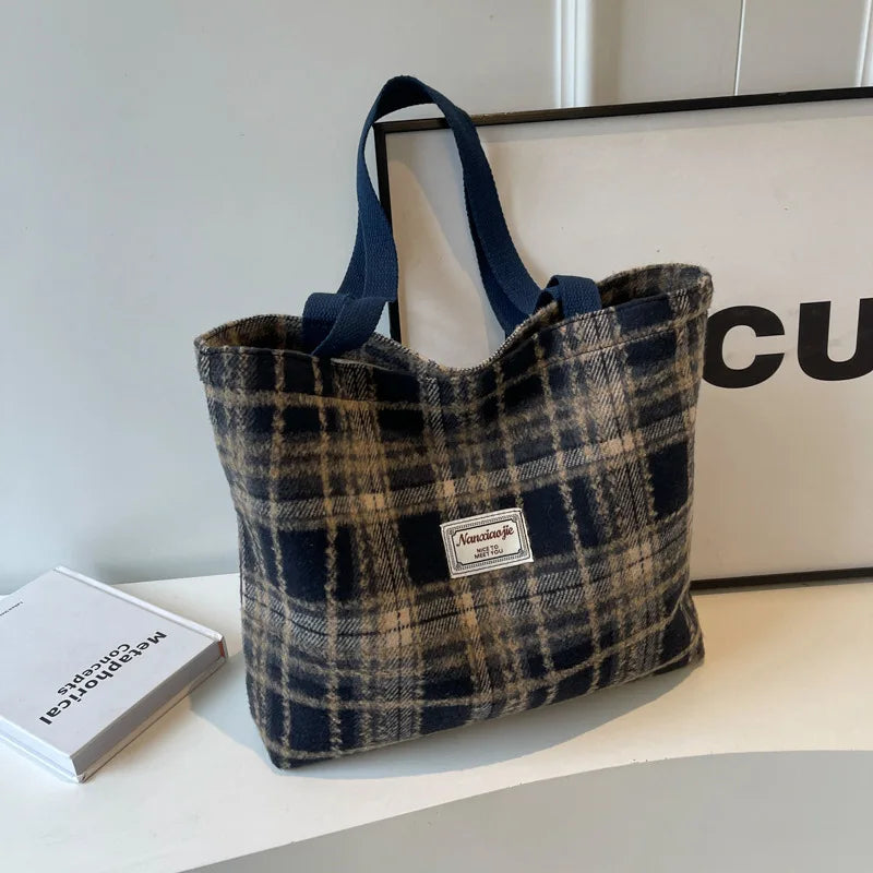 Soft Plaid Wool Tote Bag | Stylish & Roomy Everyday Shoulder Bag