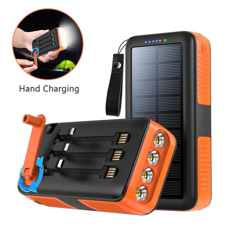 20000mAh Hand Crank Solar Power Bank | Waterproof Portable Charger