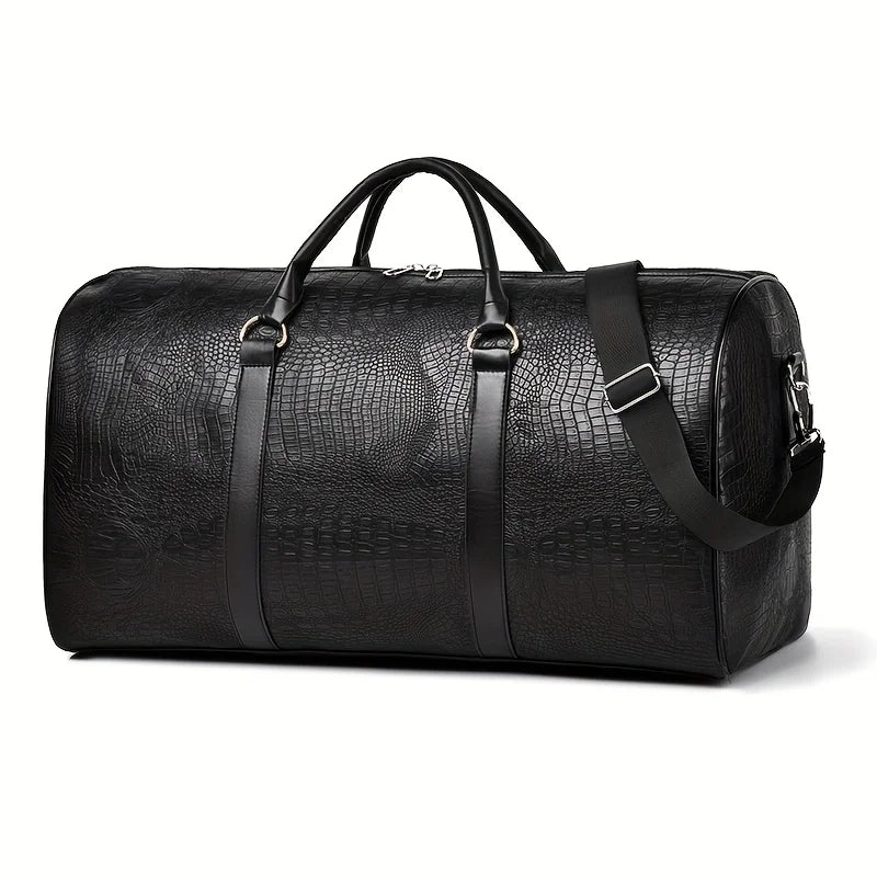 Large Retro Crocodile-Textured Travel Duffel Bag | Durable Vacation Luggage