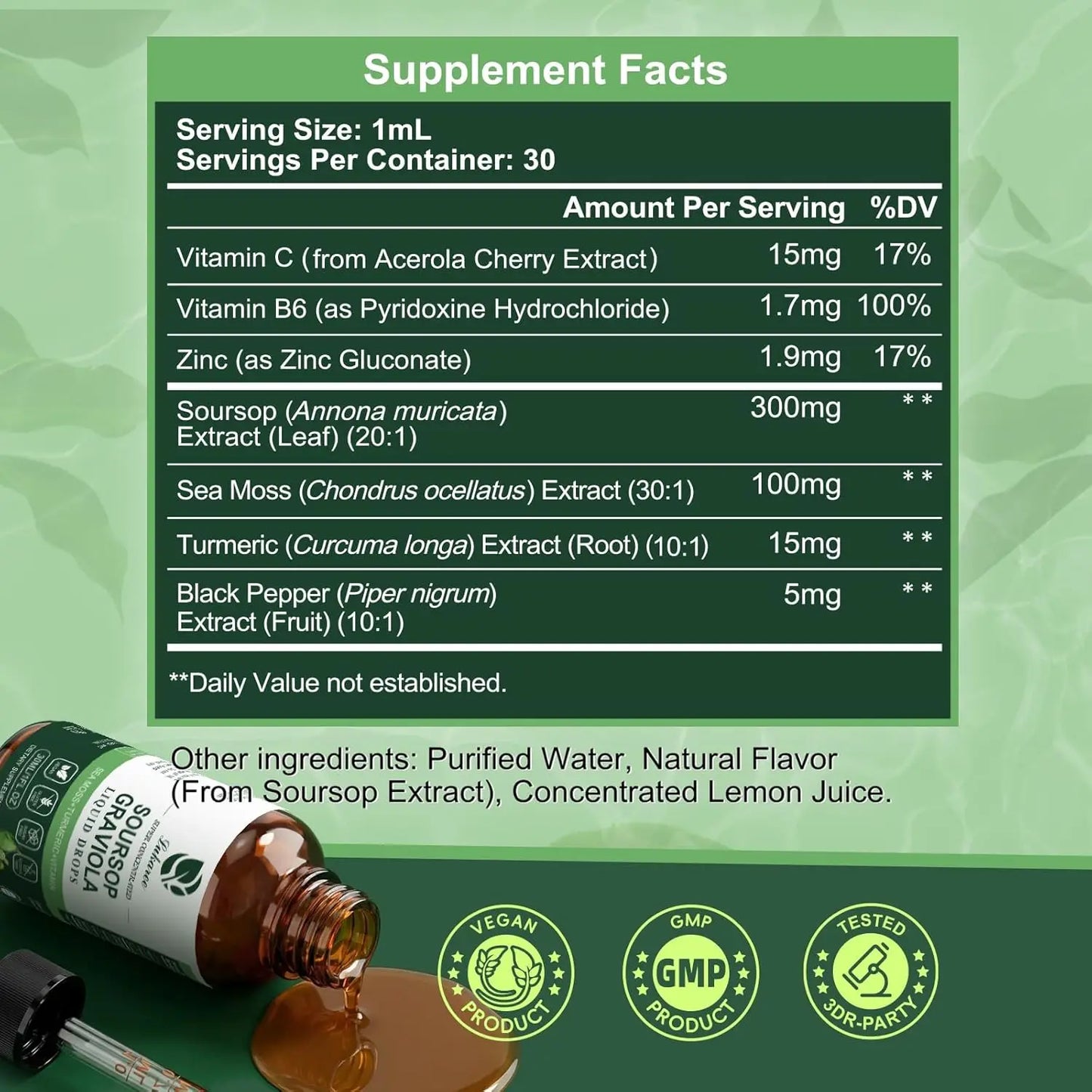 Soursop Graviola Leaf Extract Drops for Immunity & Gut Health