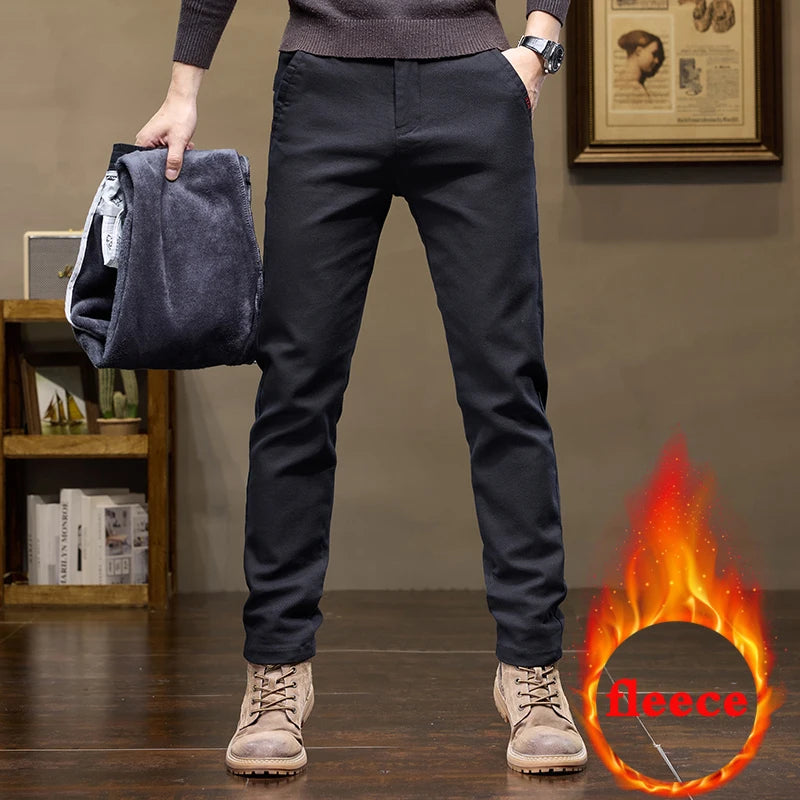 Warm Fleece Lined Jeans for Men | Slim Fit Thermal Denim Pants