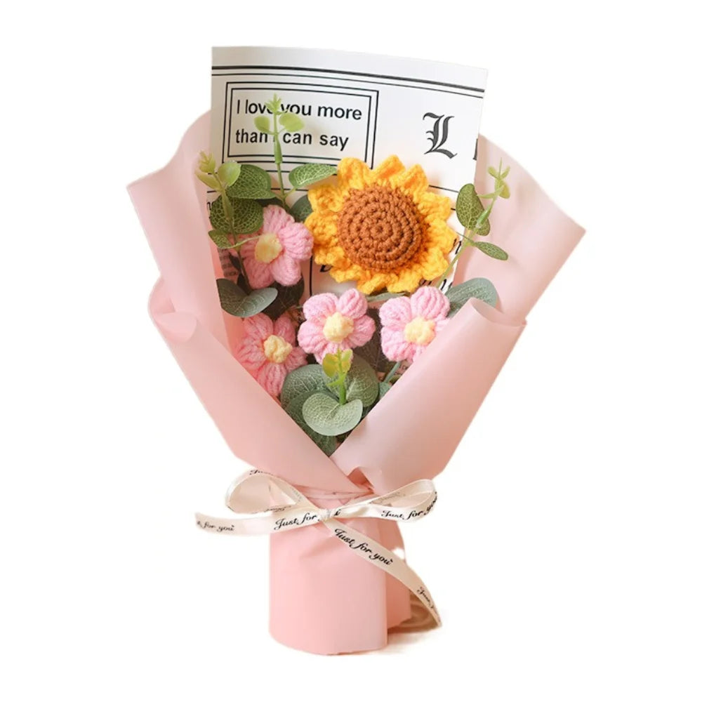 Ramo de flores de ganchillo hecho a mano | Girasol y margarita eternos de regalo
