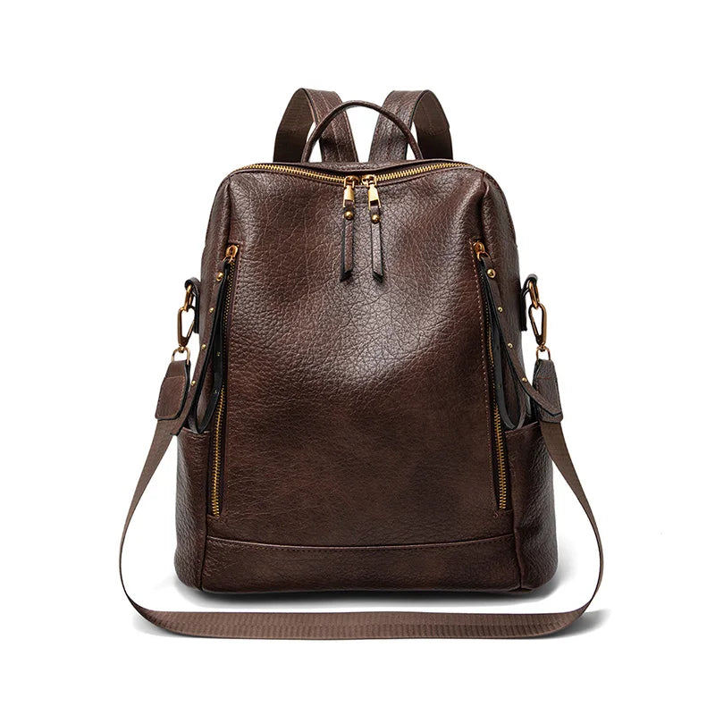 Vintage Leather Backpack | Large Capacity Travel Rucksack for Women