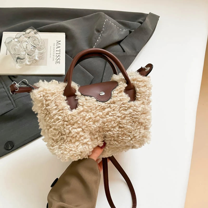 Women's Plush Shoulder Bag | Warm Fabric Handbag for Winter