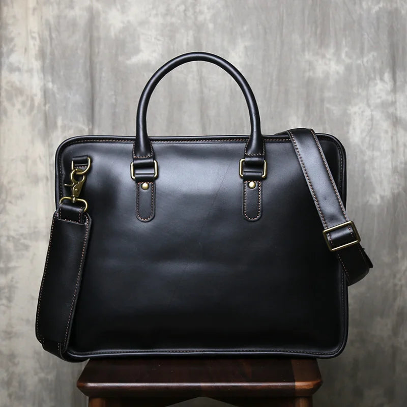 Handmade Genuine Leather Briefcase | Retro Large Capacity Laptop Bag