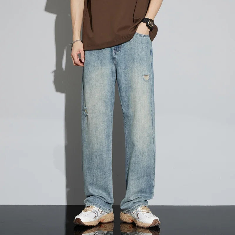 Men's Vintage Baggy Jeans | Distressed Y2K Straight Pants