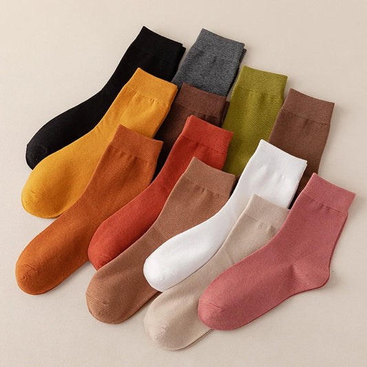 Calcetines de algodón de color liso para mujer | Comodidad suave y transpirable