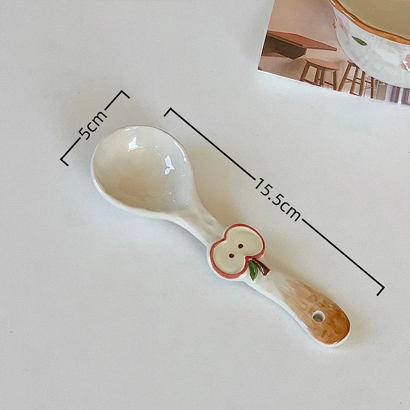 1Pcs Cute Underglaze Ceramic Spoon INS Long Handle Perfect For Home Dessert Spoon Yogurt Oatmeal