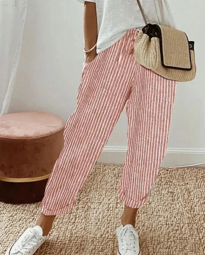 Stylish Women's Loose Stripe Printed Casual Pants for Summer