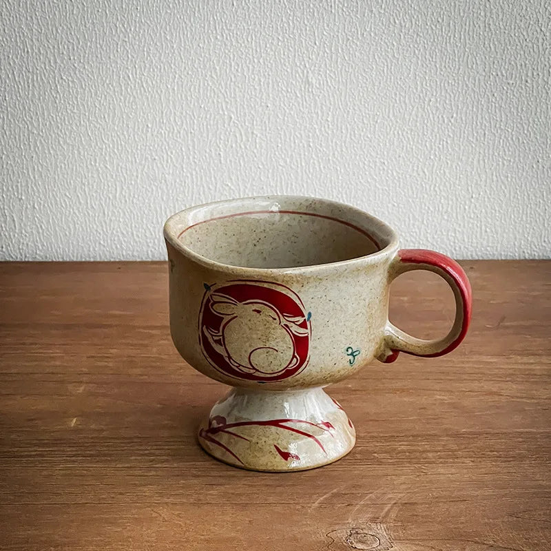 Retro Moon Rabbit Ceramic Coffee Cup | Coarse Pottery Mug