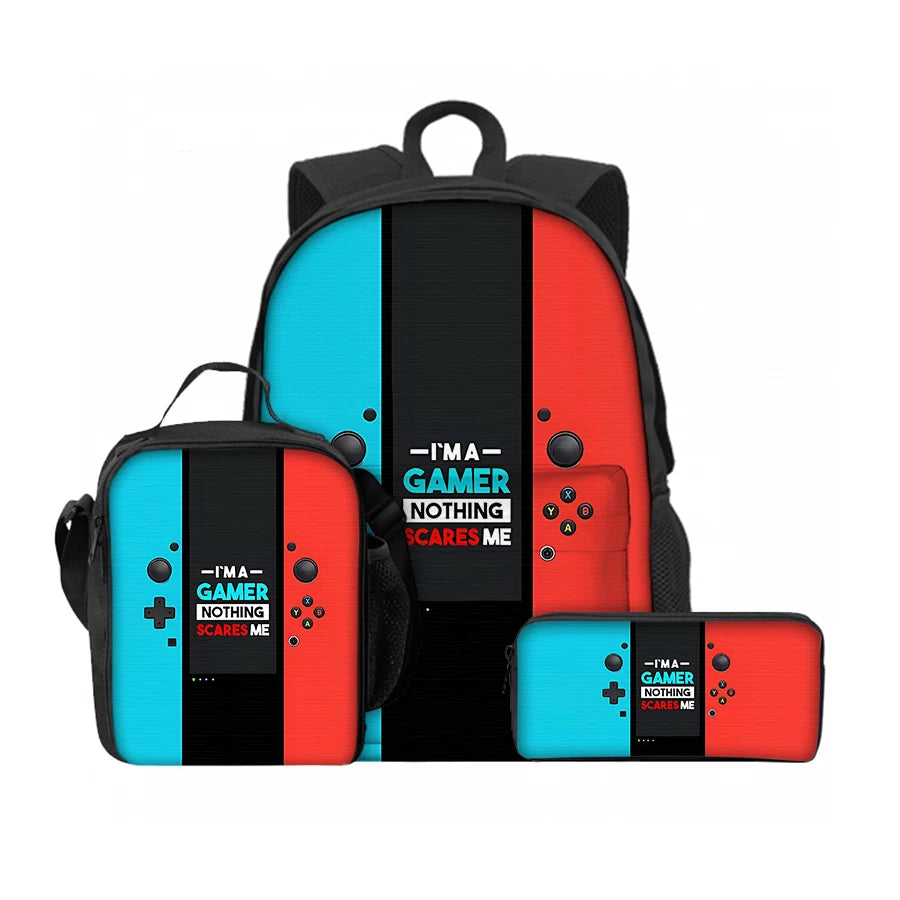 3-Piece Fun Games Console Lunch Bags & Backpack Set for Kids