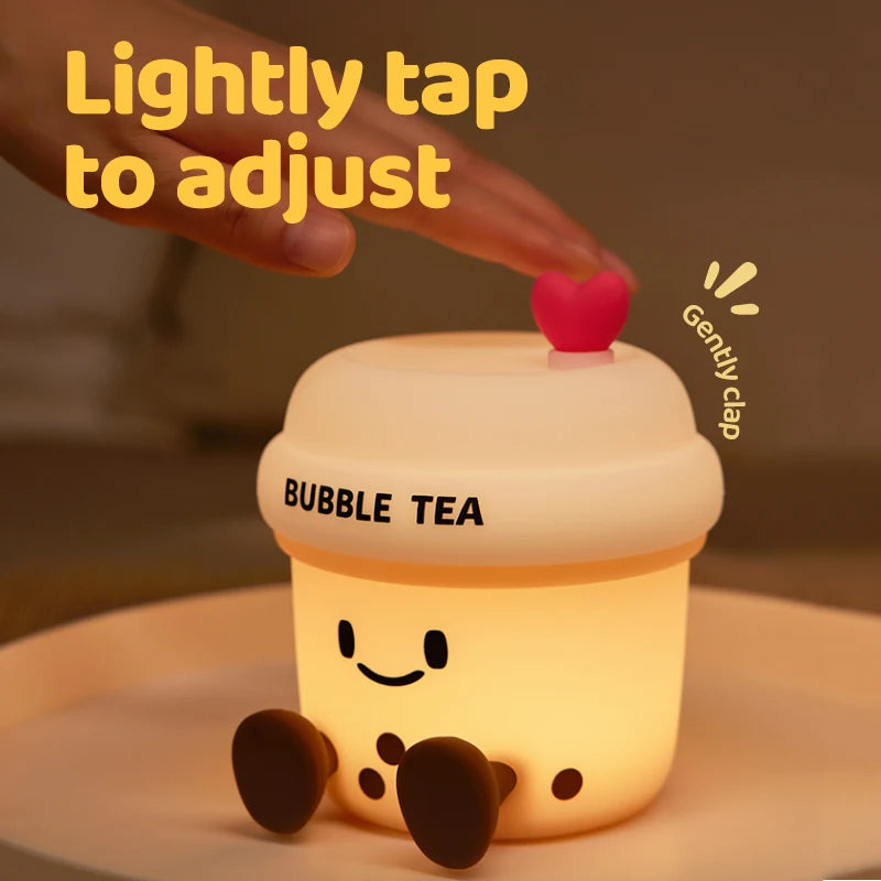 Bonita luz nocturna LED de té de burbujas | Lámpara de ambiente recargable